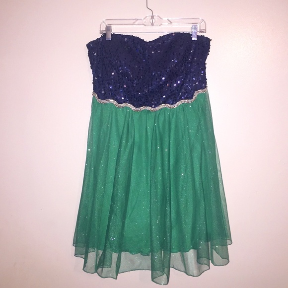 Deb homecoming formal dance sequins rhinestones glitter strapless dress SIZE 16 - Picture 1 of 11